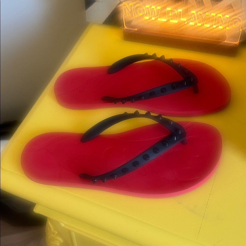Christian Louboutin Red Studded Flip-Flop Sandals - Women's - Picture 2 of 9